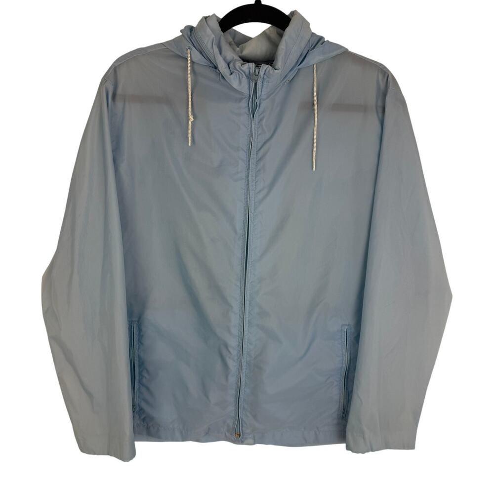 Vintage Neyelle Womens Full-Zip Hooded 90s Windbreaker Baby Blue Jacket Medium